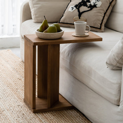Traditional Rustic Rectangular Pine Wood End Table 2-Tier For Living Room