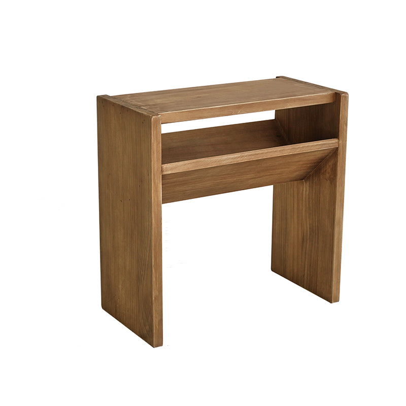 Traditional Rustic Rectangular Pine Wood End Table 2-Tier For Living Room