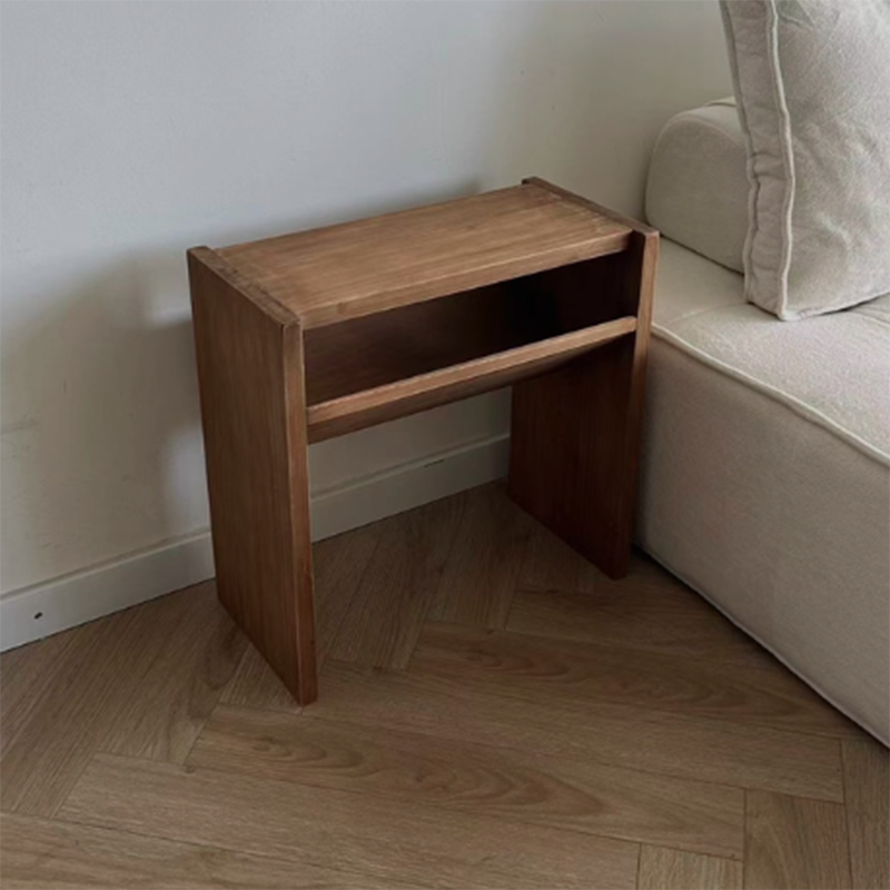 Traditional Rustic Rectangular Pine Wood End Table 2-Tier For Living Room