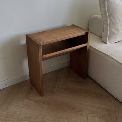 Traditional Rustic Rectangular Pine Wood End Table 2-Tier For Living Room