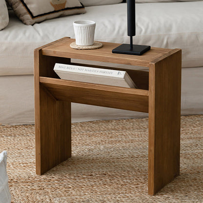 Traditional Rustic Rectangular Pine Wood End Table 2-Tier For Living Room