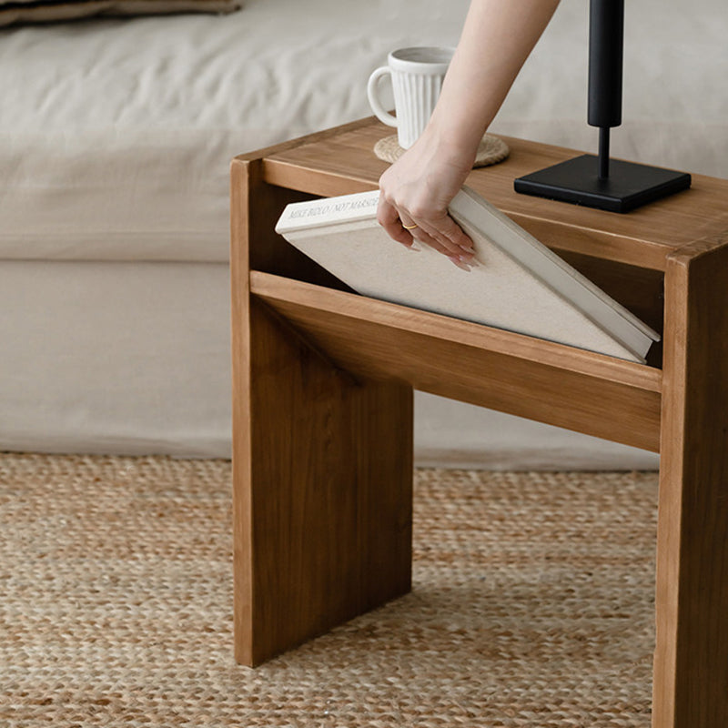 Traditional Rustic Rectangular Pine Wood End Table 2-Tier For Living Room