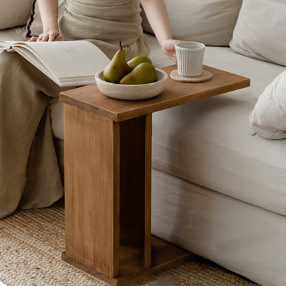 Traditional Rustic Rectangular Pine Wood End Table 2-Tier For Living Room