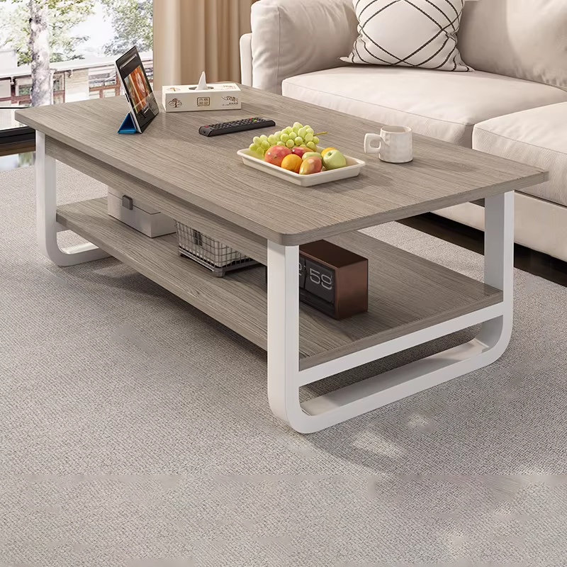 Contemporary Industrial MDF & Steel Pipe Rectangular Coffee Table 2-Tier For Living Room
