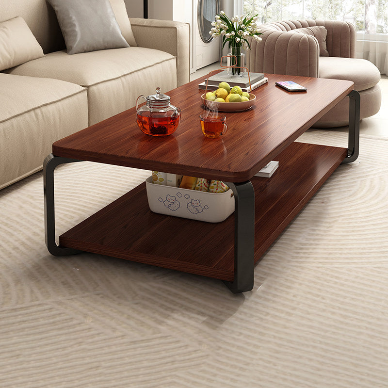 Contemporary Industrial MDF & Steel Pipe Rectangular Coffee Table 2-Tier For Living Room