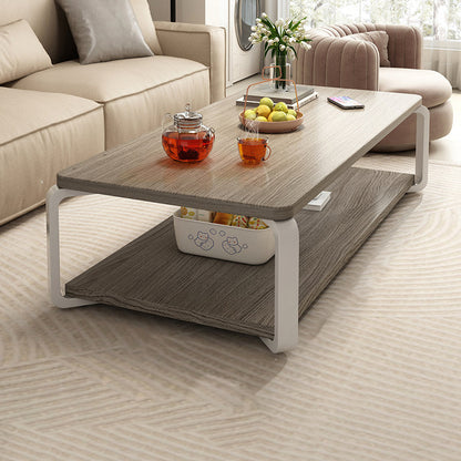 Contemporary Industrial MDF & Steel Pipe Rectangular Coffee Table 2-Tier For Living Room