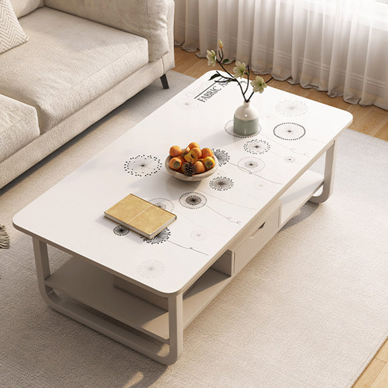Contemporary Industrial MDF & Steel Pipe Rectangular Coffee Table 2-Tier For Living Room