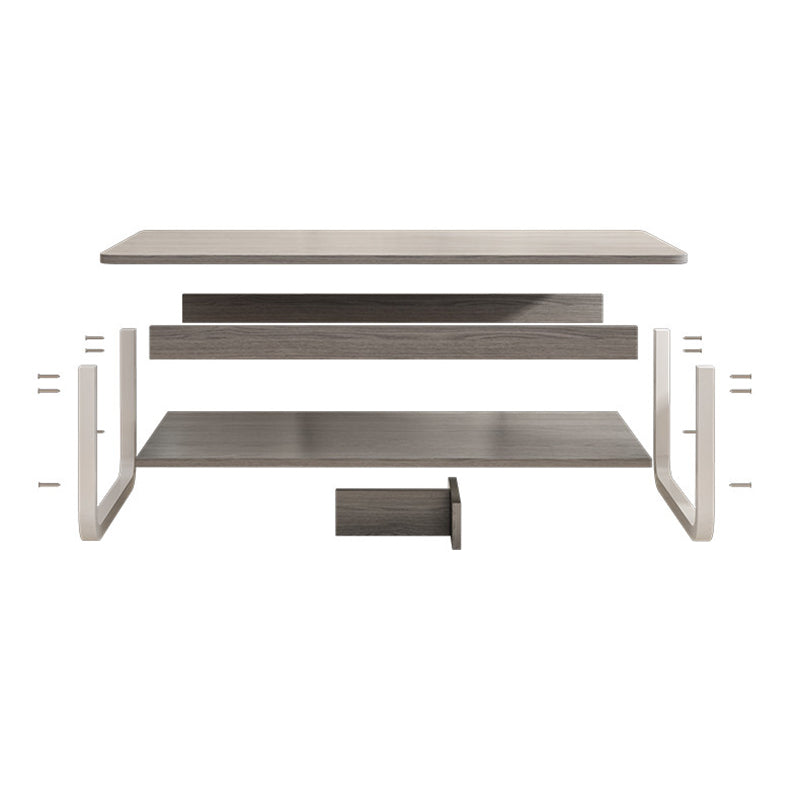 Contemporary Industrial MDF & Steel Pipe Rectangular Coffee Table 2-Tier For Living Room