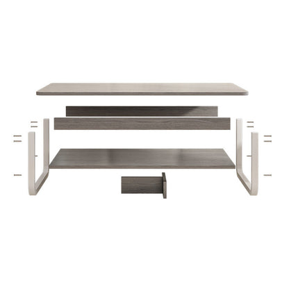 Contemporary Industrial MDF & Steel Pipe Rectangular Coffee Table 2-Tier For Living Room