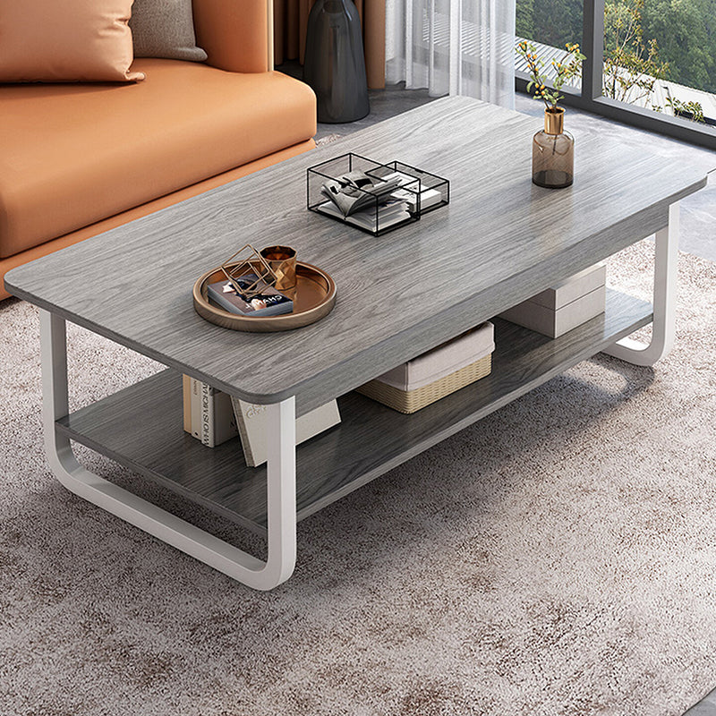 Contemporary Industrial MDF & Steel Pipe Rectangular Coffee Table 2-Tier For Living Room