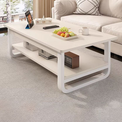 Contemporary Industrial MDF & Steel Pipe Rectangular Coffee Table 2-Tier For Living Room