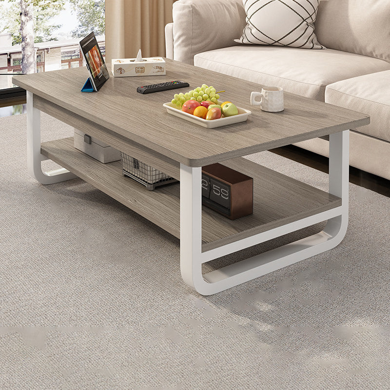 Contemporary Industrial MDF & Steel Pipe Rectangular Coffee Table 2-Tier For Living Room