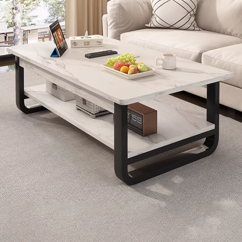 Contemporary Industrial MDF & Steel Pipe Rectangular Coffee Table 2-Tier For Living Room