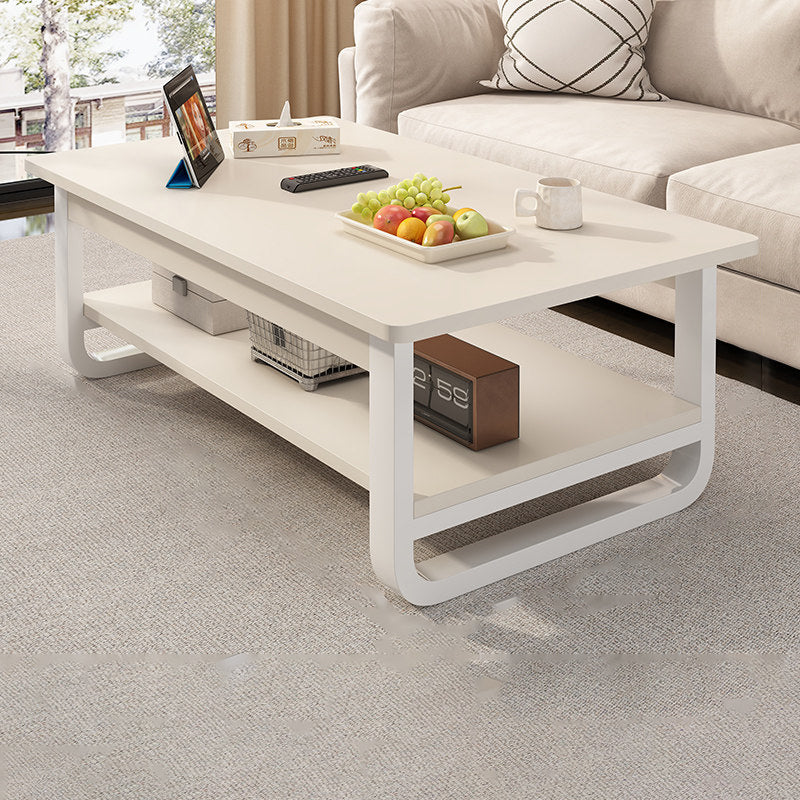 Contemporary Industrial MDF & Steel Pipe Rectangular Coffee Table 2-Tier For Living Room