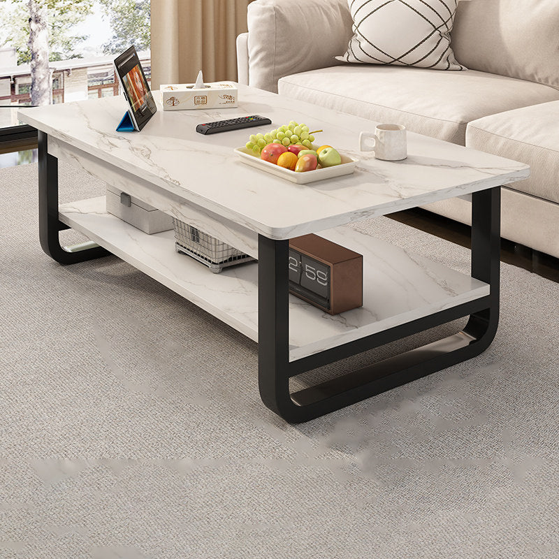 Contemporary Industrial MDF & Steel Pipe Rectangular Coffee Table 2-Tier For Living Room
