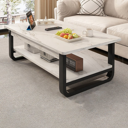 Contemporary Industrial MDF & Steel Pipe Rectangular Coffee Table 2-Tier For Living Room