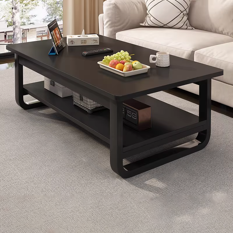 Contemporary Industrial MDF & Steel Pipe Rectangular Coffee Table 2-Tier For Living Room