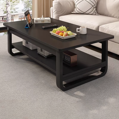 Contemporary Industrial MDF & Steel Pipe Rectangular Coffee Table 2-Tier For Living Room