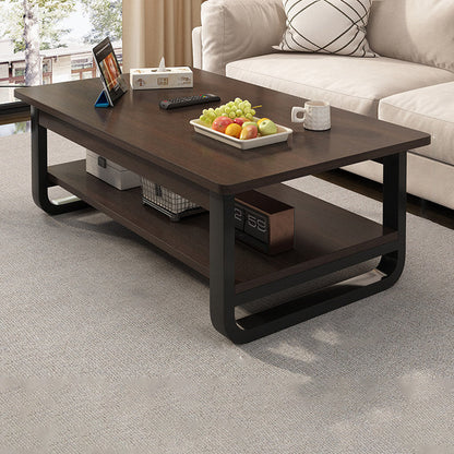 Contemporary Industrial MDF & Steel Pipe Rectangular Coffee Table 2-Tier For Living Room