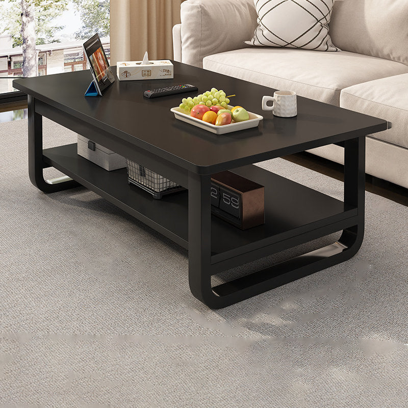 Contemporary Industrial MDF & Steel Pipe Rectangular Coffee Table 2-Tier For Living Room