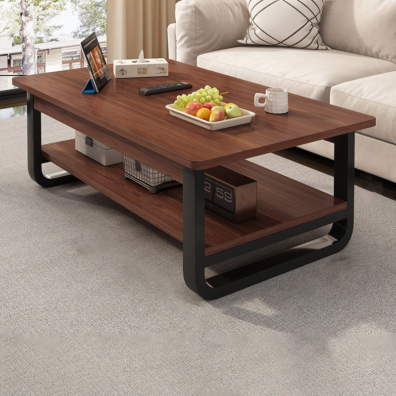 Contemporary Industrial MDF & Steel Pipe Rectangular Coffee Table 2-Tier For Living Room