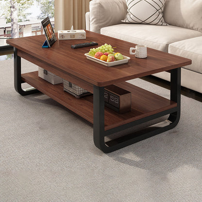 Contemporary Industrial MDF & Steel Pipe Rectangular Coffee Table 2-Tier For Living Room