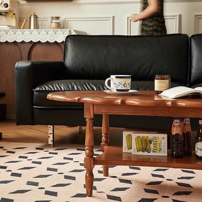 Traditional French Irregular Edge Oval Solid Rubberwood Coffee Table 2-Tier For Living Room