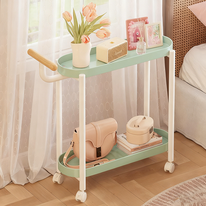 Modern Minimalist Narrow Oval PP Plastic ABS Iron Movable End Table 2-Tier For Living Room