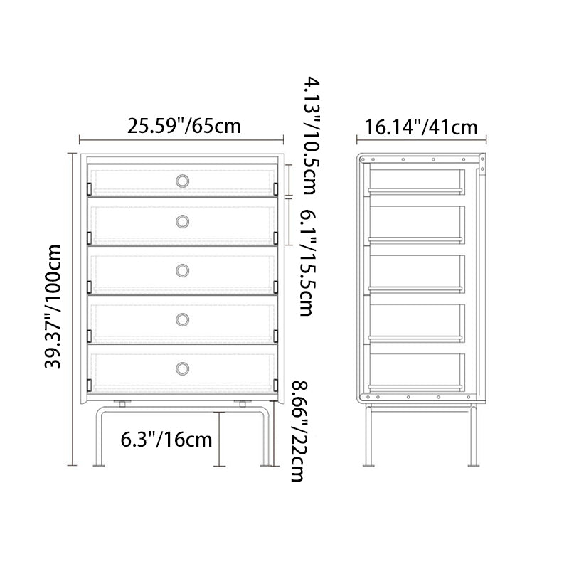 Traditional Vintage Rectangular Pine & Cherry Wood Solid Wood Multi-Layer Board Stainless Steel Storage Cabinet 5-Drawer For Living Room