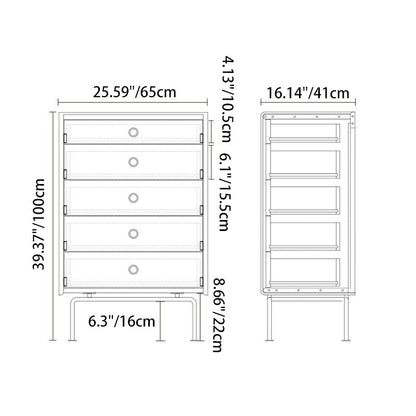 Traditional Vintage Rectangular Pine & Cherry Wood Solid Wood Multi-Layer Board Stainless Steel Storage Cabinet 5-Drawer For Living Room