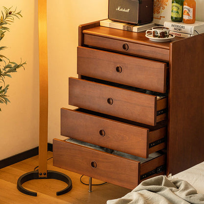 Traditional Vintage Rectangular Pine & Cherry Wood Solid Wood Multi-Layer Board Stainless Steel Storage Cabinet 5-Drawer For Living Room