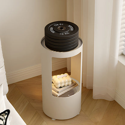Contemporary Industrial Cylindrical Carbon Steel Fluted Glass USB Charging Sensor Light End Table 2-Tier For Living Room
