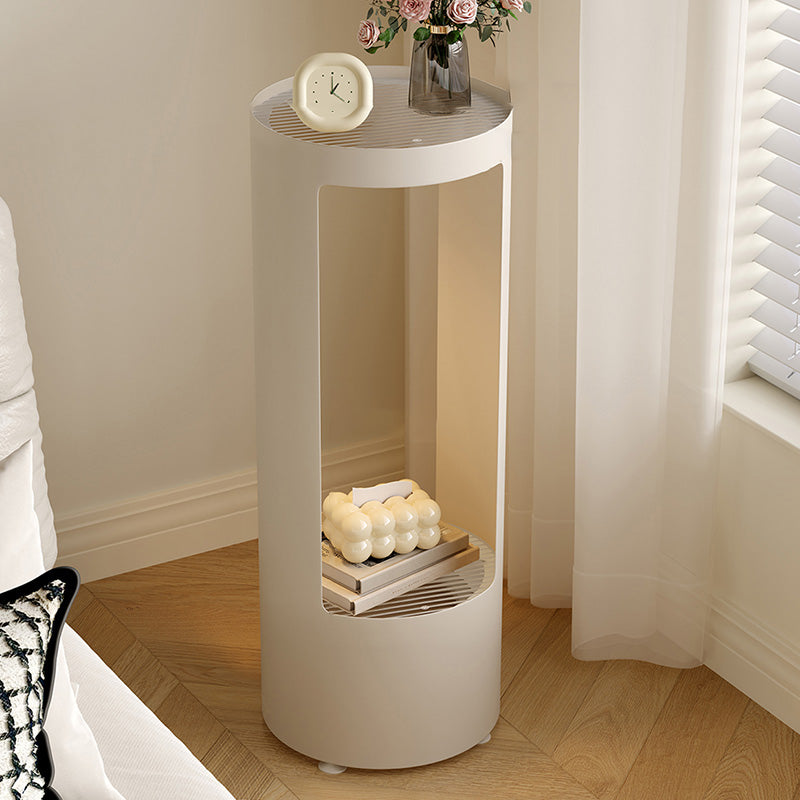 Contemporary Industrial Cylindrical Carbon Steel Fluted Glass USB Charging Sensor Light End Table 2-Tier For Living Room