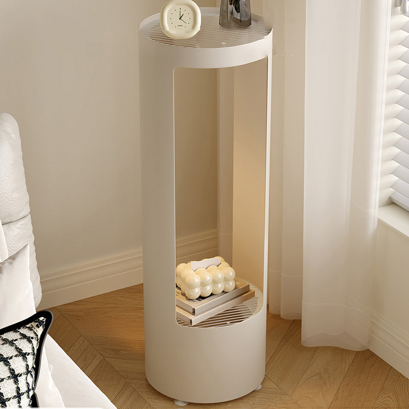 Contemporary Industrial Cylindrical Carbon Steel Fluted Glass USB Charging Sensor Light End Table 2-Tier For Living Room