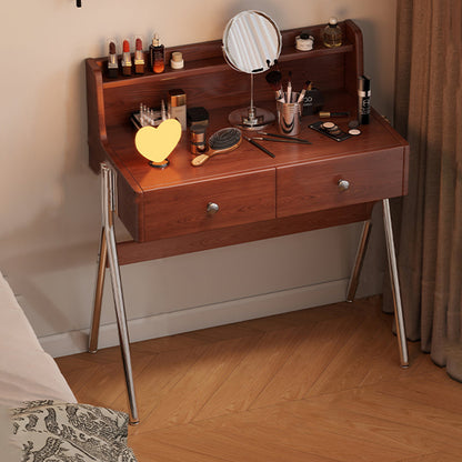 Contemporary Retro Rectangular Rubberwood Stainless Steel Makeup Vanity 2-Drawer For Bedroom