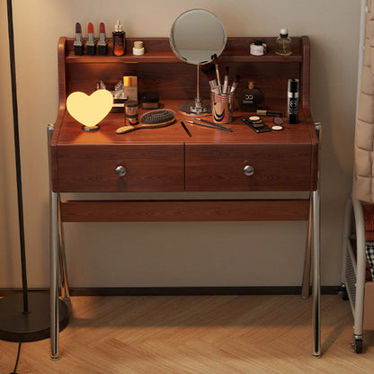 Contemporary Retro Rectangular Rubberwood Stainless Steel Makeup Vanity 2-Drawer For Bedroom