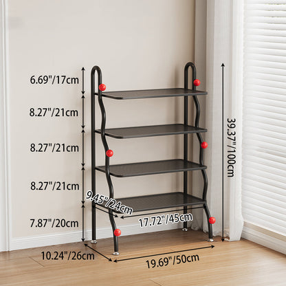 Modern Minimalist Wavy Rectangular Iron Hollow-Carved Design Shoe Storage Rack 4-Tiers For Entryway & Hallway