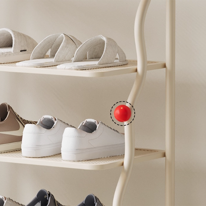 Modern Minimalist Wavy Rectangular Iron Hollow-Carved Design Shoe Storage Rack 4-Tiers For Entryway & Hallway