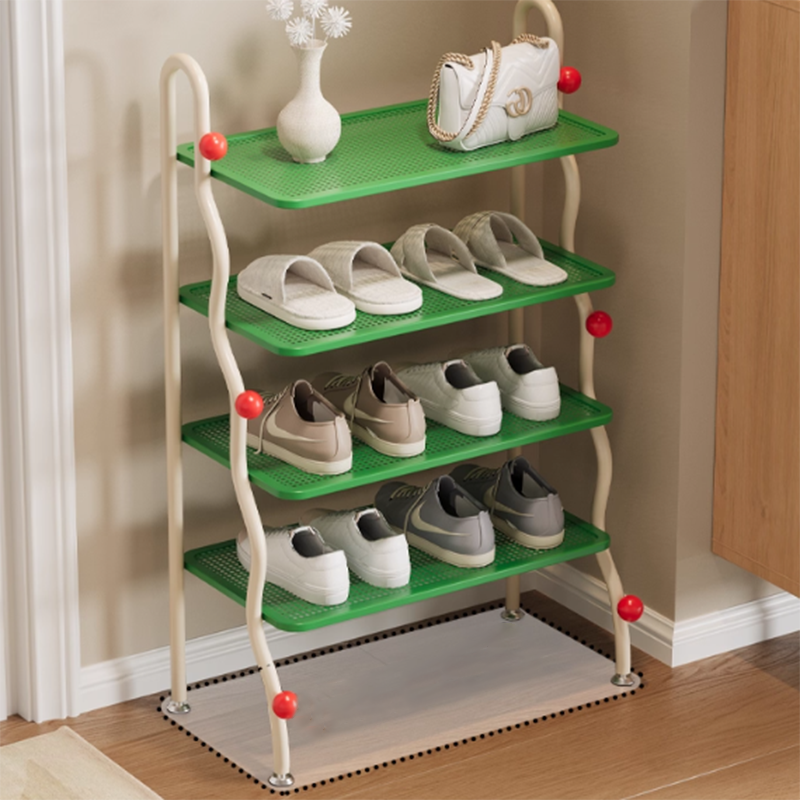 Modern Minimalist Wavy Rectangular Iron Hollow-Carved Design Shoe Storage Rack 4-Tiers For Entryway & Hallway