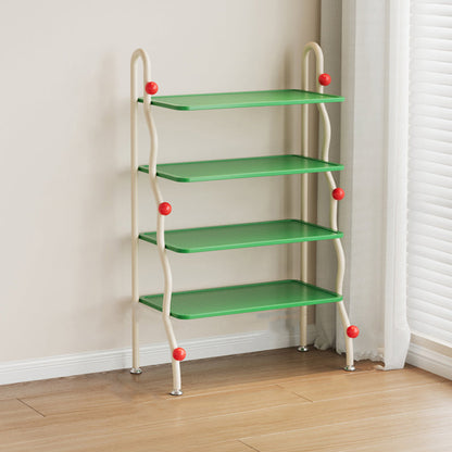 Modern Minimalist Wavy Rectangular Iron Hollow-Carved Design Shoe Storage Rack 4-Tiers For Entryway & Hallway