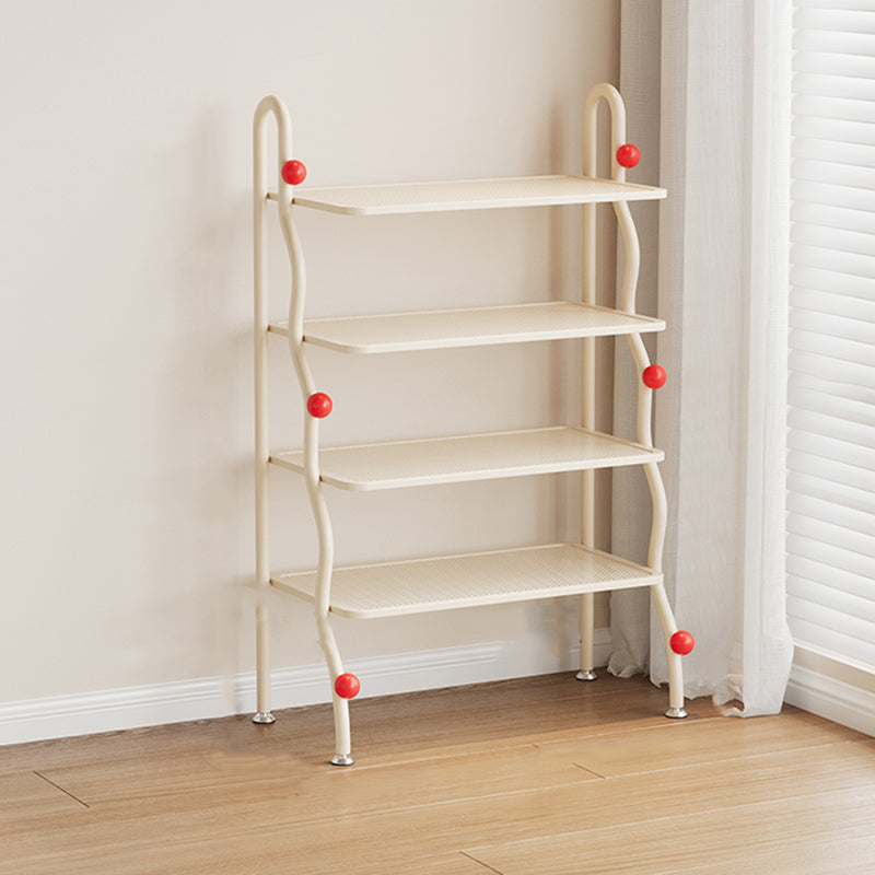 Modern Minimalist Wavy Rectangular Iron Hollow-Carved Design Shoe Storage Rack 4-Tiers For Entryway & Hallway