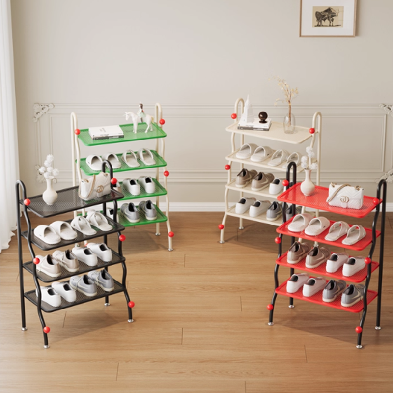 Modern Minimalist Wavy Rectangular Iron Hollow-Carved Design Shoe Storage Rack 4-Tiers For Entryway & Hallway