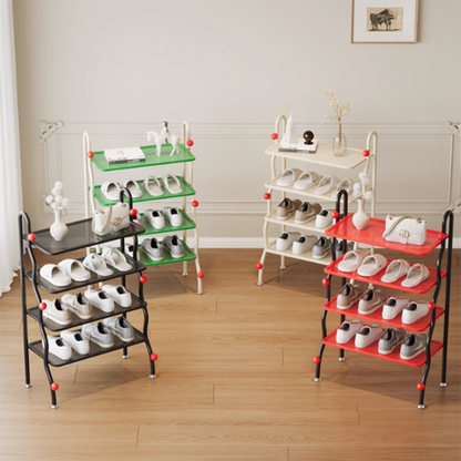 Modern Minimalist Wavy Rectangular Iron Hollow-Carved Design Shoe Storage Rack 4-Tiers For Entryway & Hallway