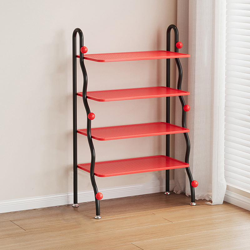 Modern Minimalist Wavy Rectangular Iron Hollow-Carved Design Shoe Storage Rack 4-Tiers For Entryway & Hallway