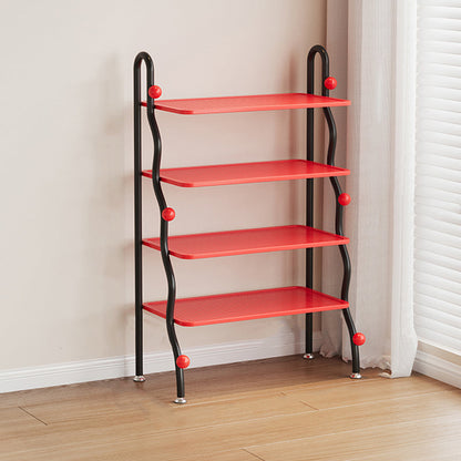 Modern Minimalist Wavy Rectangular Iron Hollow-Carved Design Shoe Storage Rack 4-Tiers For Entryway & Hallway