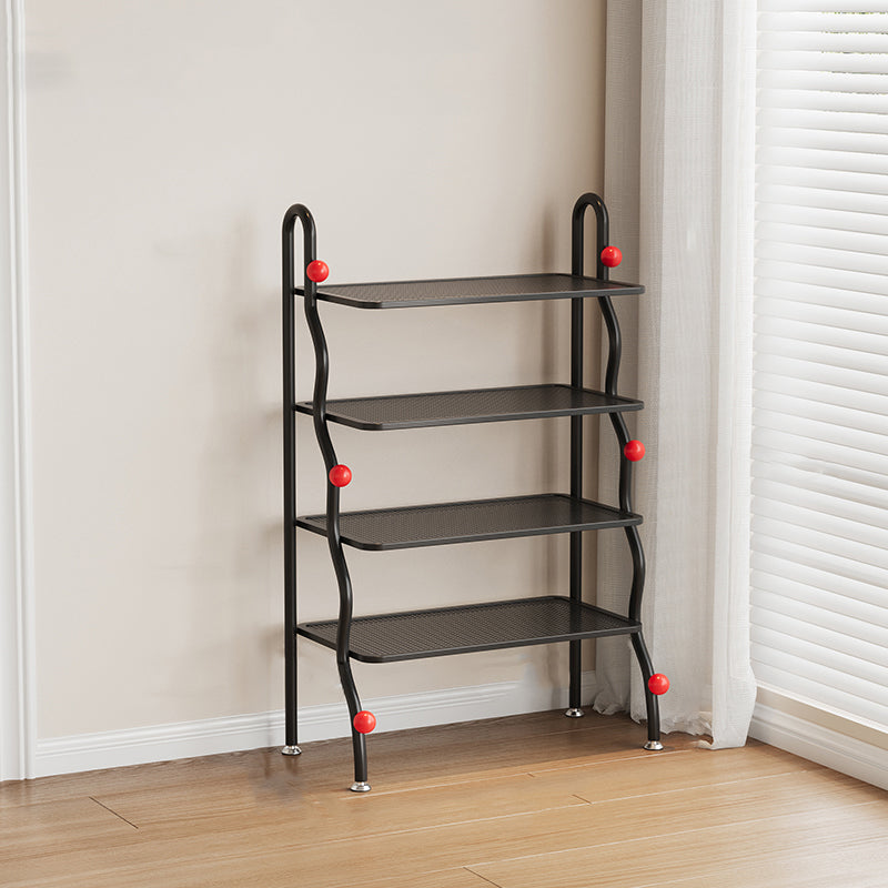 Modern Minimalist Wavy Rectangular Iron Hollow-Carved Design Shoe Storage Rack 4-Tiers For Entryway & Hallway