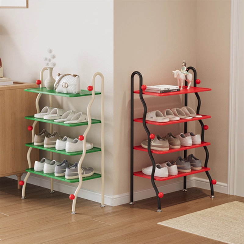 Modern Minimalist Wavy Rectangular Iron Hollow-Carved Design Shoe Storage Rack 4-Tiers For Entryway & Hallway