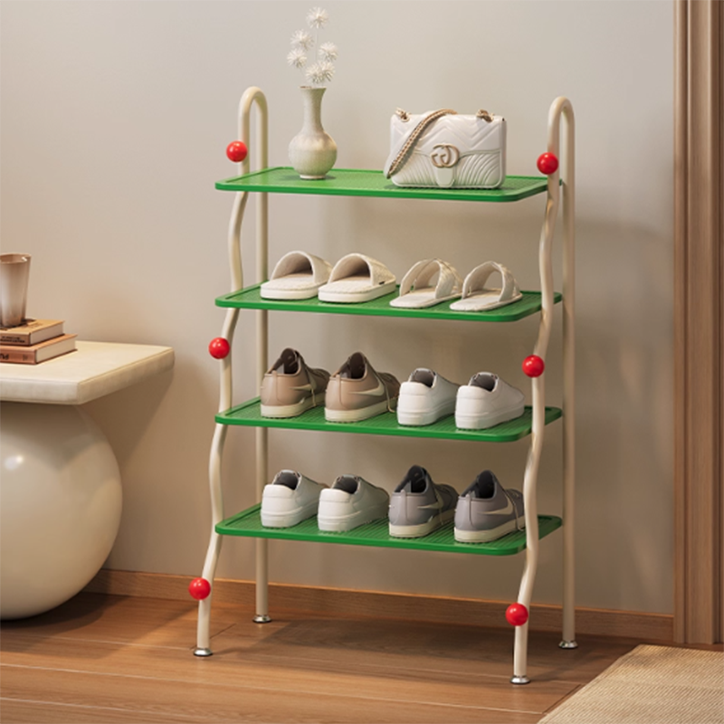 Modern Minimalist Wavy Rectangular Iron Hollow-Carved Design Shoe Storage Rack 4-Tiers For Entryway & Hallway