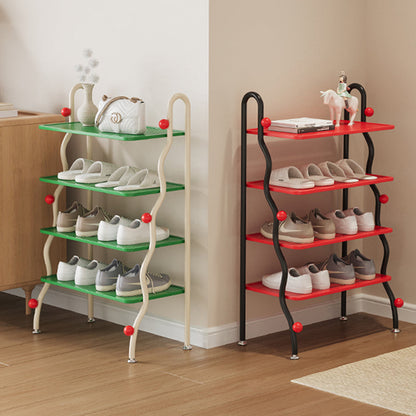 Modern Minimalist Wavy Rectangular Iron Hollow-Carved Design Shoe Storage Rack 4-Tiers For Entryway & Hallway