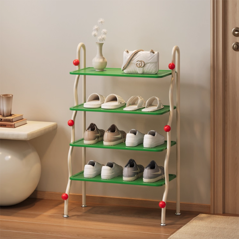 Modern Minimalist Wavy Rectangular Iron Hollow-Carved Design Shoe Storage Rack 4-Tiers For Entryway & Hallway